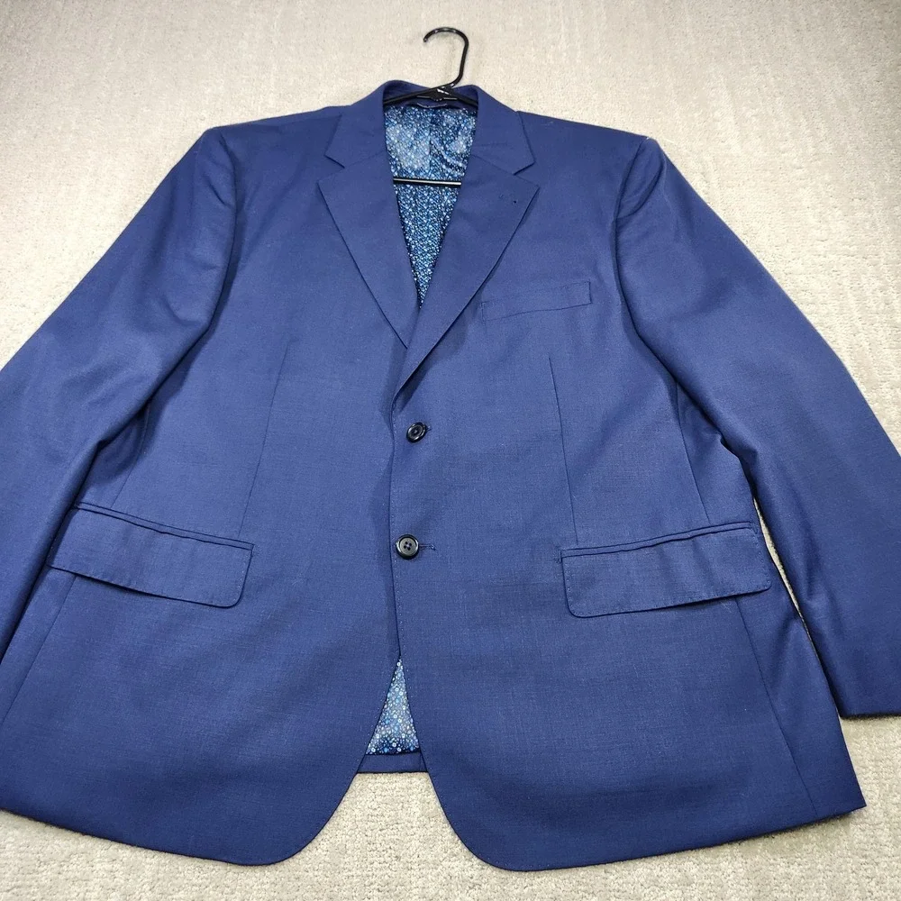 Paul Frederick Blazer Men 44S Blue Traveler Wool Stretch Modern Floral Lined